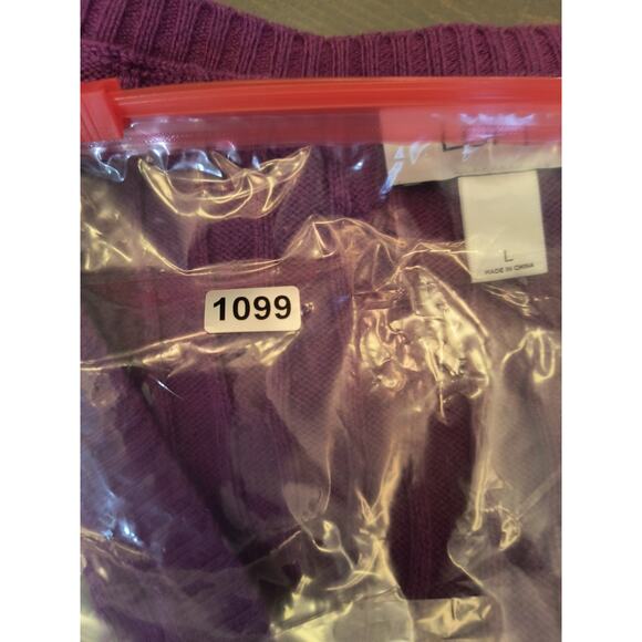 Ann Taylor Loft Sweater Women's Size L Purple Cable Knit Long Sleeve V Neck - Picture 14 of 14